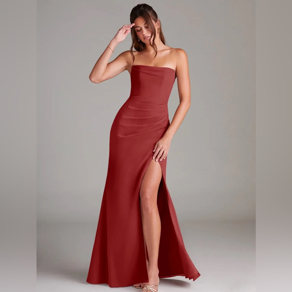 Azazie Bridesmaids Dress Leonis Style Rust Color